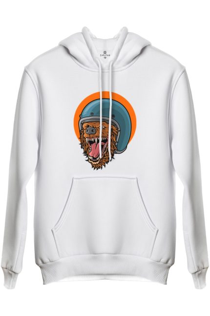 Kasklı Ayı Baskılı Regular Kapüşonlu Sweat (Hoodie)