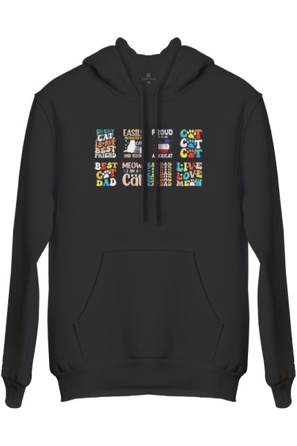 Kedi Baskılı Regular Kapüşonlu Sweat (Hoodie)